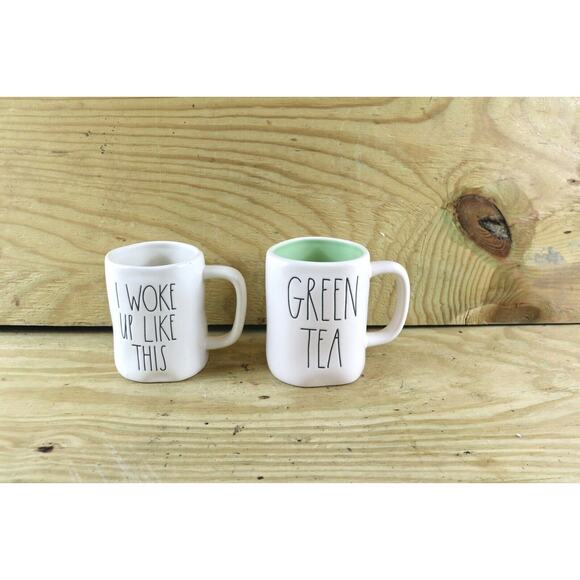 Rae Dunn Mugs Lot of 2 Cups Green Tea I Woke Up Like This Coffe Tea - Picture 1 of 3